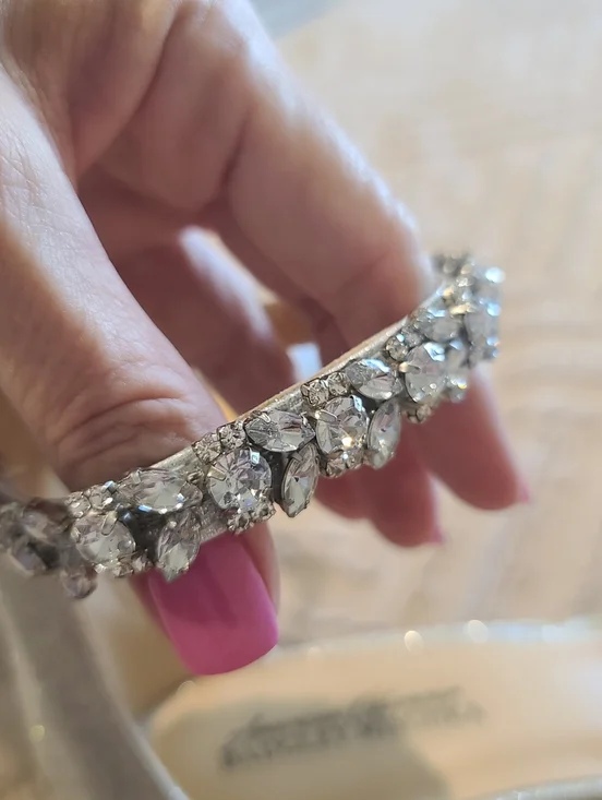 Badgley Mischka Silver Jeweled Ankle-Strap Block Heel - Picture 5 of 9